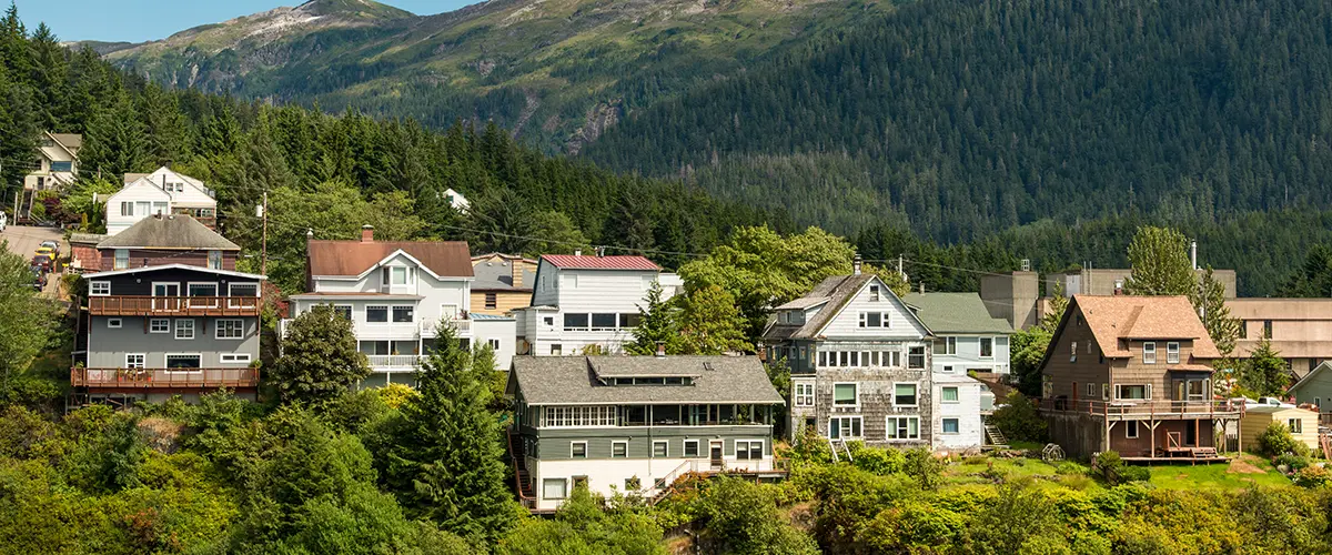 Several historic homes on a mountainside in downtown Ketchikan